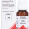 ADEL 32 - Inflammation DropsAs a rule, acute or chronic illnesses  develop from toxins produced  by either clinically-manifested or latent  infections,  including  undiagnosed sinus  and dental  conditions  that cause  no obvious symptoms. These infections  must be eliminated  to restore the body’s mucosa to proper  working order.   Moreover,   treatment   of   these   infection   prevents   organs   from   being   continuously overwhelmed by toxins and helps restore proper functioning  ADEL 32 (OPSONAT) drops promote healing of focal infections in various organs and stimulate, regulate and clean the blood. This medication also enhances the immune system’s ability to eliminate pathogens, including those found in therapy-resistant mycotic infections. Once the terrain is cleared of toxic wastes, ADEL 32 drops stimulate the body’s own systemic regulation, making true healing possible.  In addition, ADEL 32 drops help detoxify the joints and are indicated  for reoccurring chronic ulcerations.  Most therapies with this medication  should also include ADEL 3 (apo-HEPAT) drops and ADEL 66 (TOXEX) drops.    Key Ingredients: Acidum nitricum is effective in treating all infections of the mucous membranes with accompanying bleeding, as well as general weakness, swollen lymph nodes and an impaired nervous system. It also promotes proper regulation of all organs in the body.  Acidum sulfuricum treats mucosal infections accompanied by bleeding throughout the entire body. It also resolves stomach catarrh and related conditions such as acid anomalies, gastric ulcers, a swollen liver, intestinal ulcers and hemorrhoids. Exhaustion, weakness, trembling, migraines, painful rheumatism and skin diseases all indicate that the body is not capable of excreting correctly and requires homeopathic support.  Bellis perennis is another herb that effectively treats conditions of the mucous membranes. It is also excellent for healing wounds, injuries, strains, dislocations, hematoma and tumors developed due to injuries. In addition, it helps heal capillary weakness, furuncles, carbuncles and joint rheum atism.  Glechoma hederacea stimulates the entire metabolism and improves the functioning of excretion pathways. When the body is unable to excrete properly over a long period of time, the organs slowly lose their ability to function properly, leading to cellular damage, liver and spleen disease, faulty blood cell formation and digestive weakness. Glechoma hederacea is an excellent natural medication that prevents these conditions, and is also indicated for burning or bleeding hemorrhoids.  Gratiola officinalis handles portal vein and pelvic area problems combined with constipation. This herb also helps heal stomach and intestinal catarrh, gastritis, gastroenteritis and disruptions in liver function with cramps and colic.  Hydrastis canadensis has proven highly reliable for treating chronic catarrh and works deeply to resolve mucosal infections. It also treats pre-cancerous conditions and the accompanying weight loss and lack of energy.  Lachesis mutus is an excellent all-around medication for treating a wide variety of illnesses including septic blood conditions, hypertonia, thrombophlebitis, embolisms, organic heart disorders, endocarditis, myocarditis, systemic intoxification and viral infections. It also helps heal acute joint rheumatism, hepatitis infection and endocrinal disruptions related to the thyroid gland  Sempervivum tectorum is effective against erysipelatous affections, herpes zoster, cancerous tumors, warts an d corns